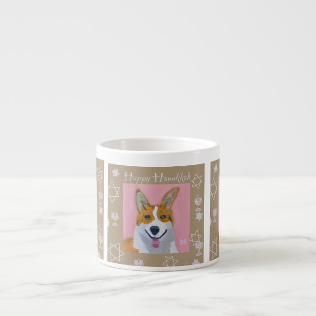 Xícara De Espresso Corgi Happy Hanukkah (Frente)