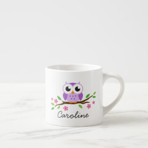 Xícara De Espresso Coruja roxa no nome personalizado bonito do ramo