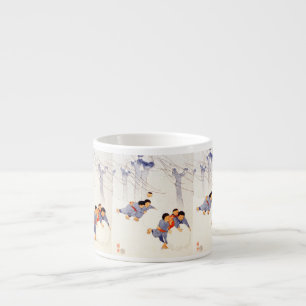 Xícara De Espresso Crianças japonesas rolando grandes bolas de neve