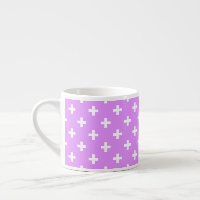 Xícara De Espresso Cruzes brancas de polca em lilac (Esquerda)
