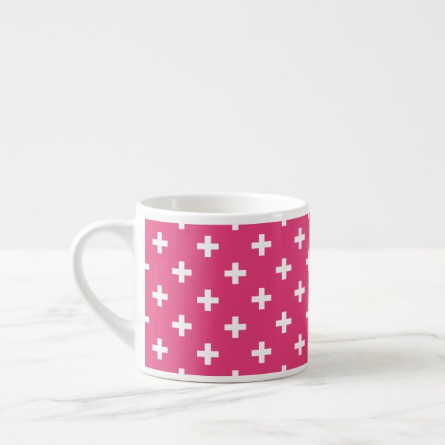 Xícara De Espresso Cruzes de polca branca em fuchsia (Esquerda)