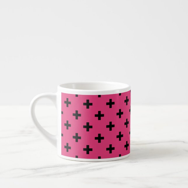 Xícara De Espresso Cruzes de polca negra em fuchsia (Esquerda)