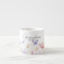 Xícara De Espresso Custom Grandma Est. Year - Flower and Butterfly