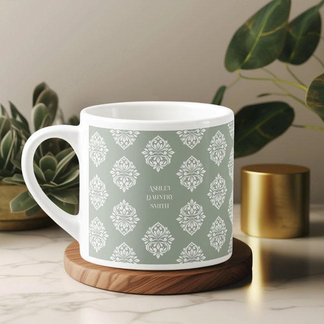 Xícara De Espresso Damask Ambience Pale Olive Espresso Cup (Criador carregado)