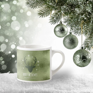Xícara De Espresso Deer Antlers Silhouette & Snowflakes Green ID861