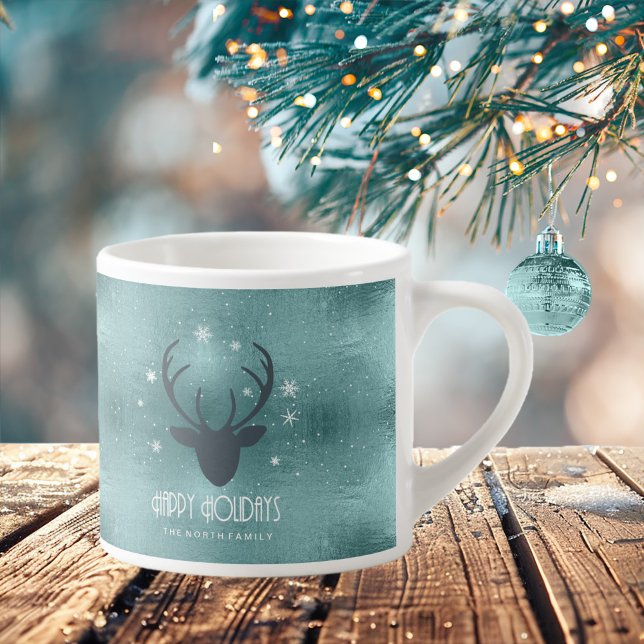 Xícara De Espresso Deer Antlers Silhouette & Snowflakes ID861 (Criador carregado)