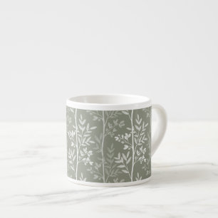 Xícara De Espresso Delicado Floral de Listras em Verde Oliva e Branco