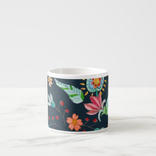 Xícara De Espresso Delícia Floral: Textura De Flor De Aquarela