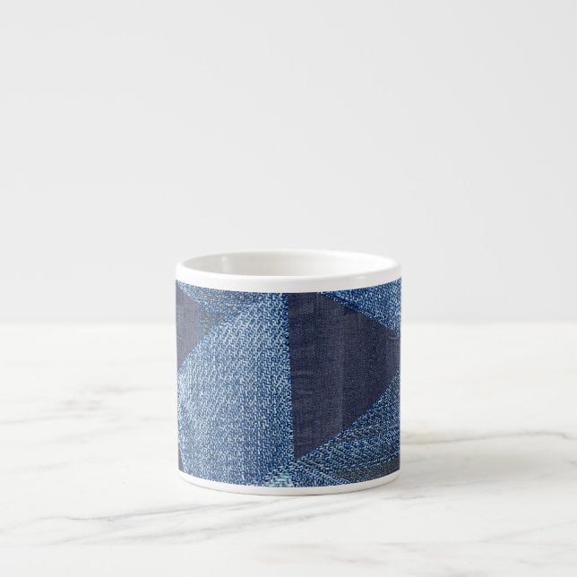 Xícara De Espresso Denim Urban: Patchwork Disparada. (Frente)