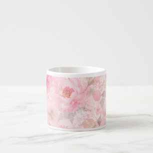 Xícara De Espresso Desabrochar Rosado Aquarela Floral