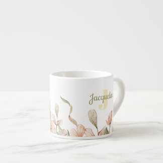 Xícara De Espresso Desenho de flor bebê céu rosa pastel monograma