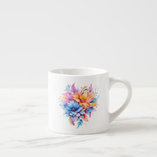 Xícara De Espresso Desenho de Flores Florais Aquarela-24683