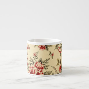 Xícara De Espresso Desenho Floral Vintage de Fundo Claro