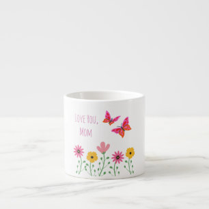 Xícara De Espresso Dia das Mães, Eu Te Amo Mamãe, Padrão de Flores Es