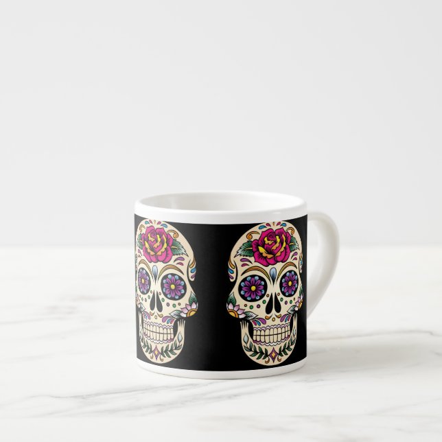 Xícara De Espresso Dia do crânio morto com Rosa (Frente Esquerda)