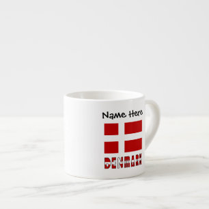 Xícara De Espresso Dinamarca e Bandeira Dinamarquesa com o Seu Nome