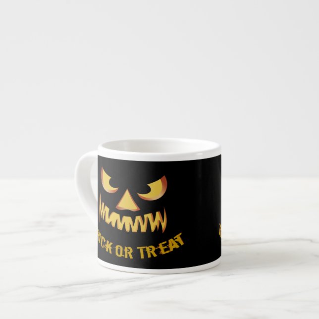 Xícara De Espresso Doce ou Travessura com Rosto de Abóbora (Frente Esquerda)