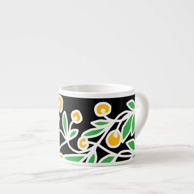 Xícara De Espresso Doodle amarelo e verde (Frente Esquerda)