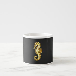 Xícara De Espresso Dourado Cavalo de Mar Poligonal