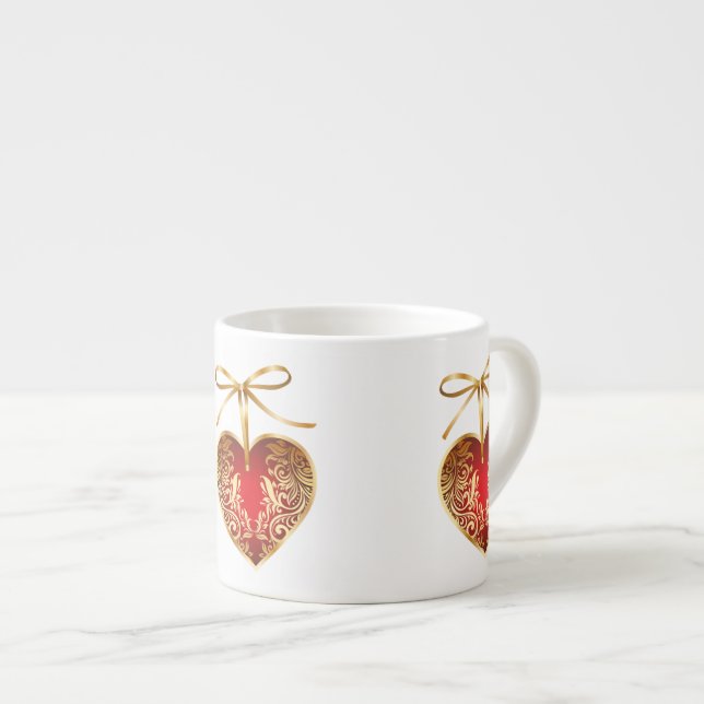 Xícara De Espresso Dourado Filigree Heart (Frente Esquerda)