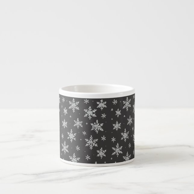 Xícara De Espresso Elegant Silver Snowflake | Winter Holiday  (Frente)