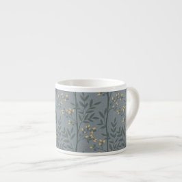 Xícara De Espresso Elegante Faixa Botânica Azul Arte Floral