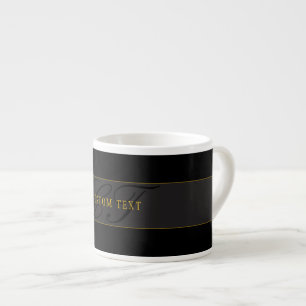 Xícara De Espresso Elegante Monograma de Letra Cursiva Preto e Dourad