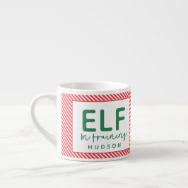 Xícara De Espresso Elf em treinamento de Natal vermelho, verde e bran