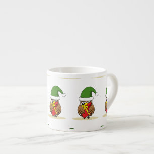Xícara De Espresso Elf Owl de Natal com Presente