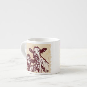 Xícara De Espresso Esboço do desenhar da mão de duas vacas & vintag