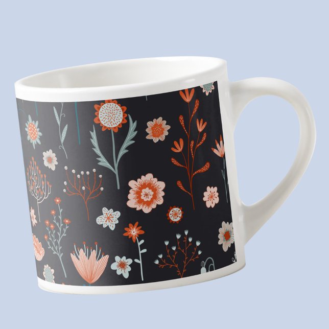 Xícara De Espresso Escandinavo Moderno Floral Escuro (Modern Scandinavian dark floral espresso cup)
