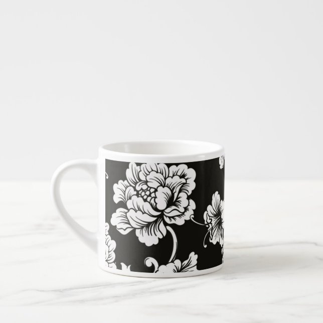Xícara De Espresso Espresso Mug-Black & White Floral (Esquerda)
