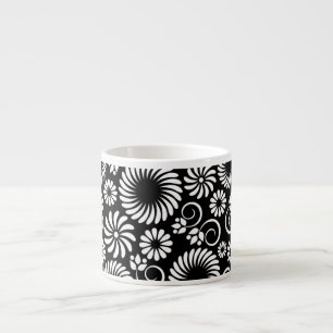 Xícara De Espresso Espresso Mug, floral, preto e branco