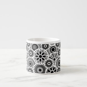 Xícara De Espresso Espresso Mug, floral, preto e branco