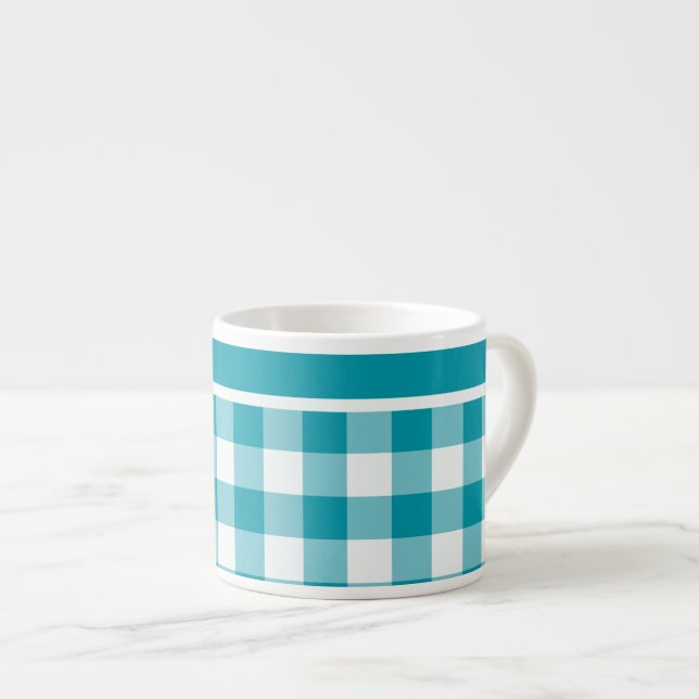 Xícara De Espresso Espresso Mug, Teal e White Check Gingham (Frente Esquerda)