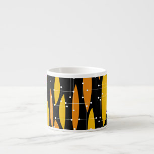 Xícara De Espresso Estilo atômico, padrão geométrico laranja preto.