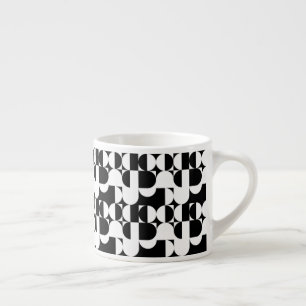 Xícara De Espresso Estilo Bauhaus Preto E Retro Geométrico Branco