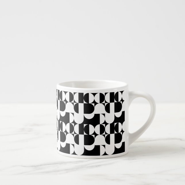 Xícara De Espresso Estilo Bauhaus Preto E Retro Geométrico Branco  (Direita)