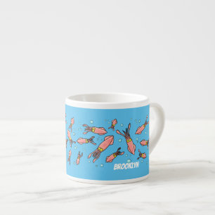 Xícara De Espresso Estilo de desenho animado de lula rosa e engraçado