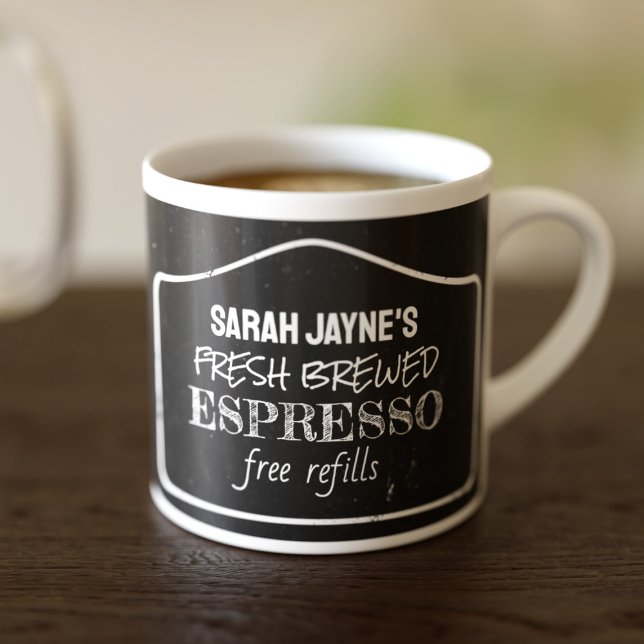 Xícara De Espresso Estilo de Quadro Preto e Branco Espresso Taça (All about that chalkboard cafe aesthetic? Just add your name to this cute espresso cup)
