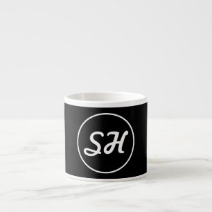 Xícara De Espresso Estilo Monograma Retro-Moderno Legal   Preto e Bra