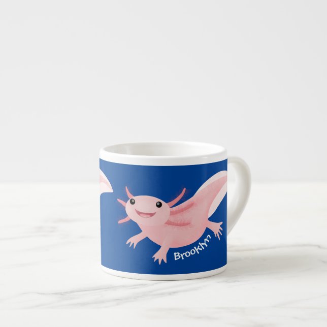 Xícara De Espresso Exolotl branco rosa feliz (Frente Esquerda)