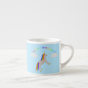 Xícara De Espresso Fantasy Birthday Unicorn Rainbow and Clouds
