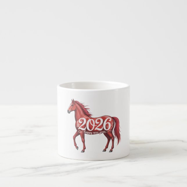 Xícara De Espresso Feliz ano novo 2026 Cavalo vermelho chinês (Frente)