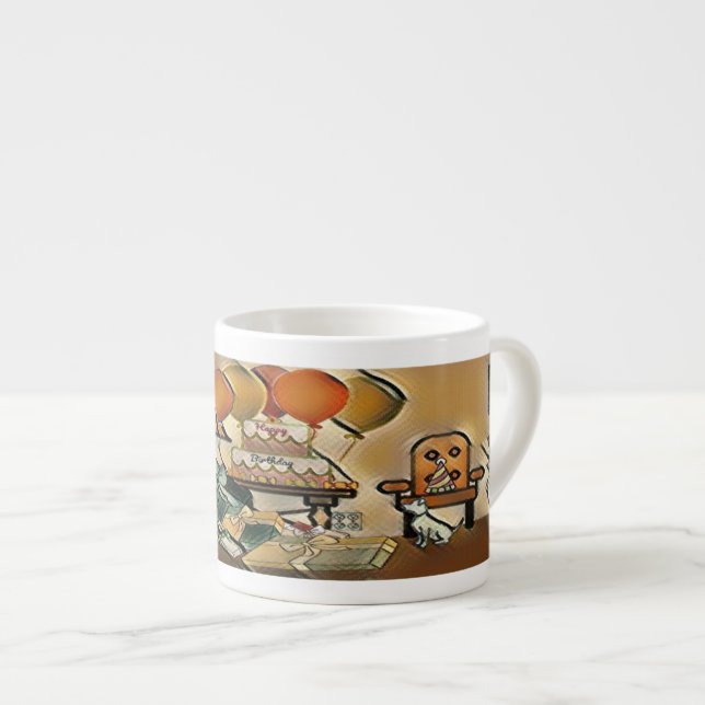 Xícara De Espresso Feliz Arte de Aniversário (Frente Esquerda)