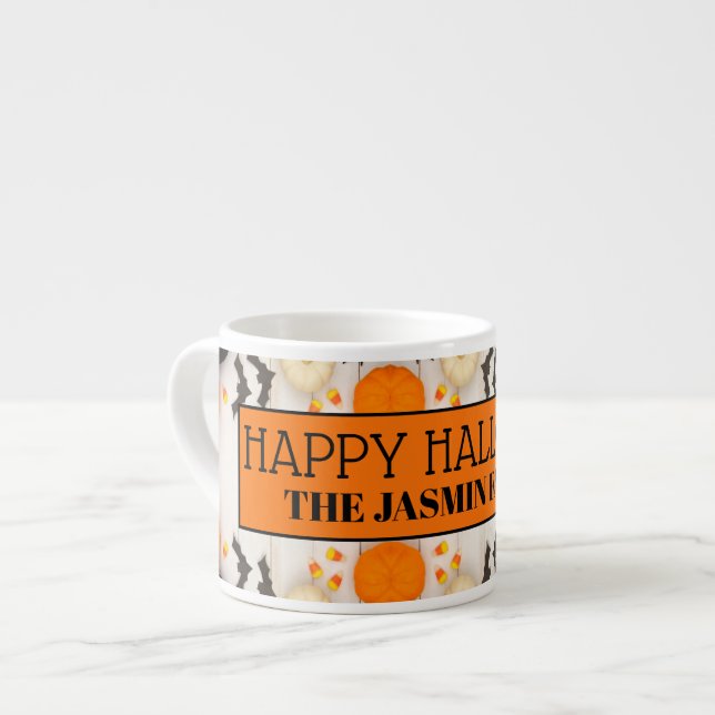 Xícara De Espresso Feliz Dia das Bruxas Abóbora Laranja (Frente Esquerda)