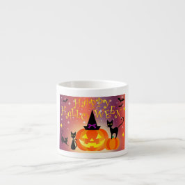 Xícara De Espresso Feliz Halloween Festa Engraçada de Abóboras Brilha
