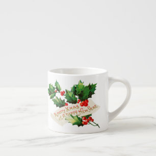 Xícara De Espresso Feliz Natal e Feliz ano novo Holly