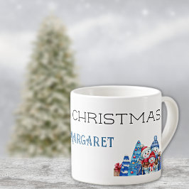 Xícara De Espresso Feliz Natal, Nome Decorativo em Aquarela 6oz