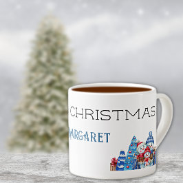 Xícara De Espresso Feliz Natal, Nome Decorativo na Watercolor 6oz
